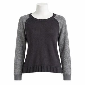 Size S Roots Canada Women’s Cotton Raglan Knit Sweater Grey Blue Casual Pullover